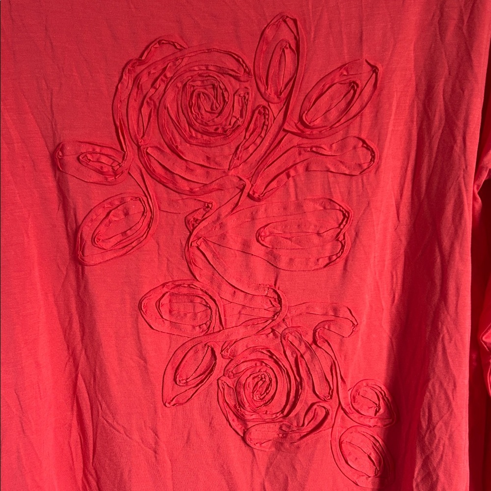 Soft Surroundings Tunic Top Coral Stretchy Long-Sleeved Shirt w Floral Front 2X - Picture 4 of 10